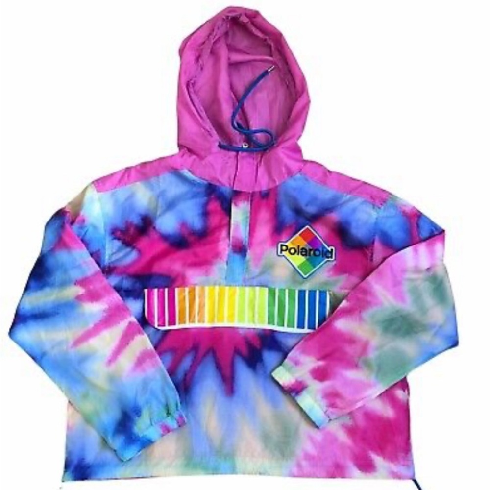 EUC! Polaroid Women Tie Dye Retro Hoodie Windbreaker Jacket Size M